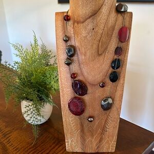 EXPRESS gunmetal gray silver statement necklace with red beads / stones ✨